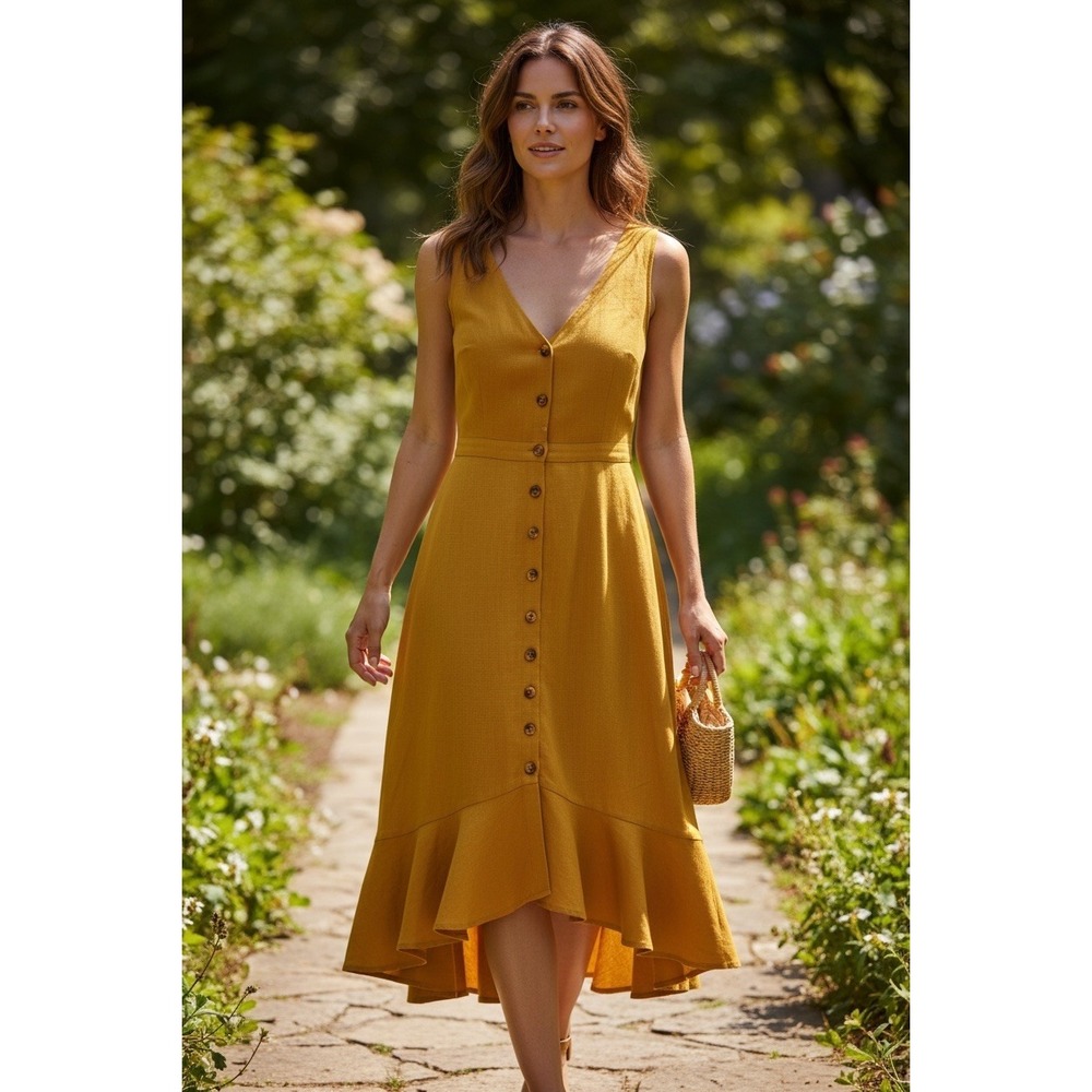 Gilli Women's Mustard Yellow Button Button Down Dress Size M - Summer Dress